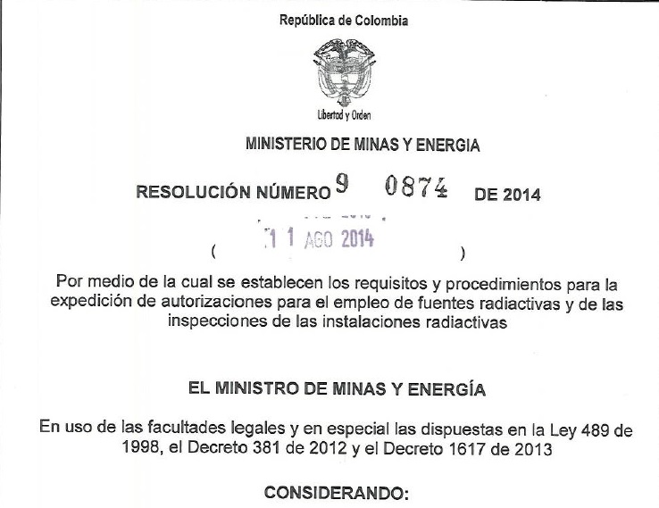 Resolución 9 0874 del Ministerio de minas y energía
